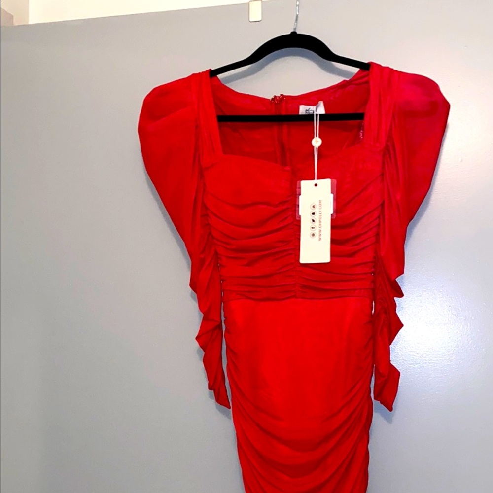 Oh Polly red ruched mini dress